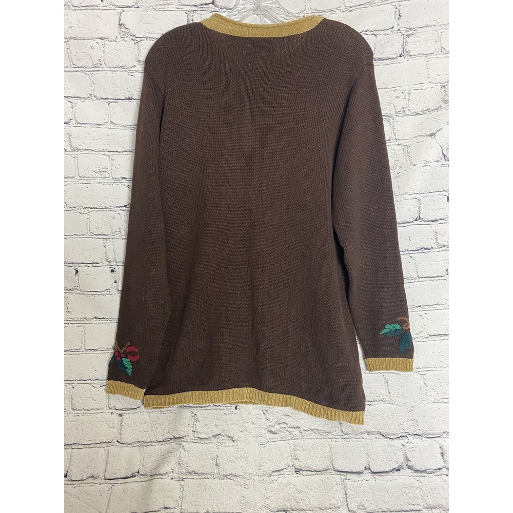 Vtg Nutcracker Brown Embroidered Ugly Christmas Tree Bear Sweater Women's LARGE - Picture 11 of 12